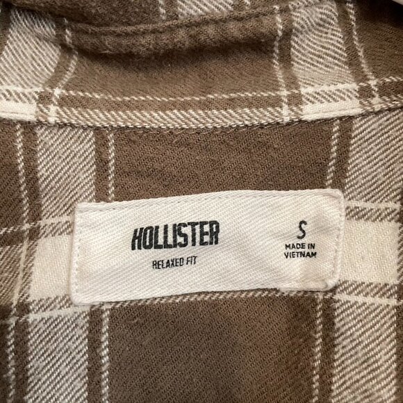 HOLLISTER HCO Mens Check Overshirt Brown White Plaid Flannel Button Down Cotton - Picture 6 of 14